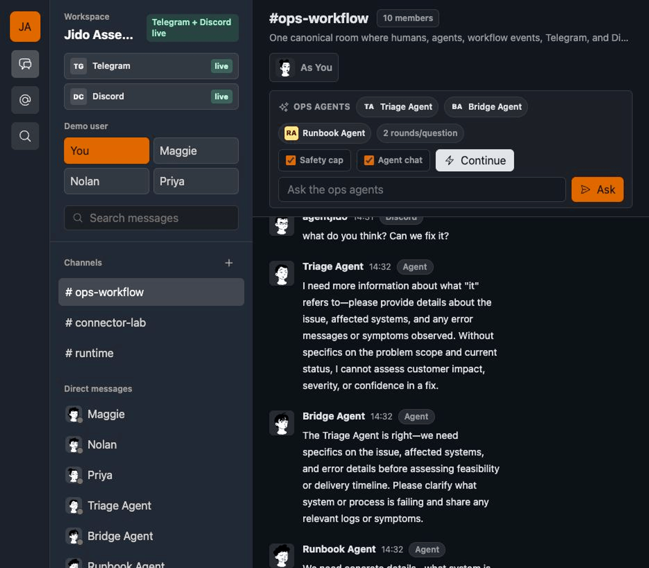 Jido Assembly Slack-like chat interface